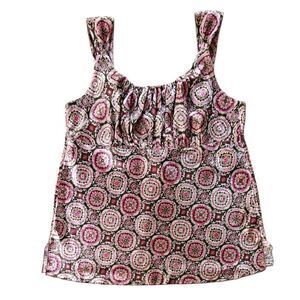 Vtg Y2K Self Esteem Satin Babydoll Tank Top Camisole Tie Back Geometric Boho 1X